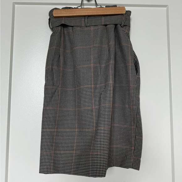 H&M Houndstooth Black Tan/Orange White Print Paperbag Skirt w/ Pockets Size 0 - Picture 7 of 9